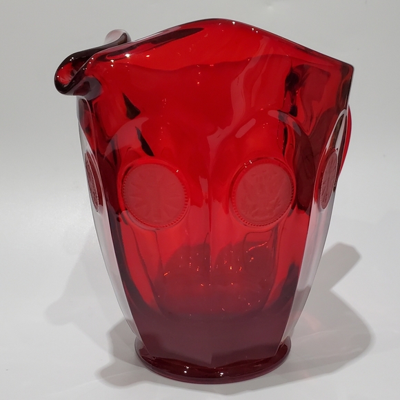 32oz Fostoria "Coin Glass Ruby" Red Heavy Thick Pitcher - Picture 4 of 16